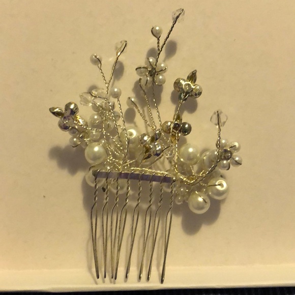 NIB Pearl Hair Piece Bridal White Silver - Picture 3 of 3